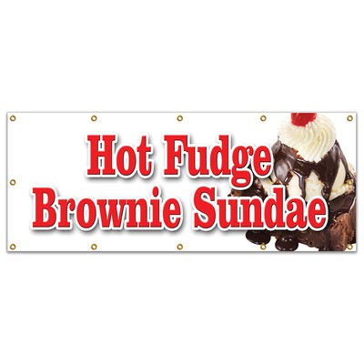 HOT FUDGE BROWNIE SUNDAE BANNER SIGN ice cream dessert cones fresh made
