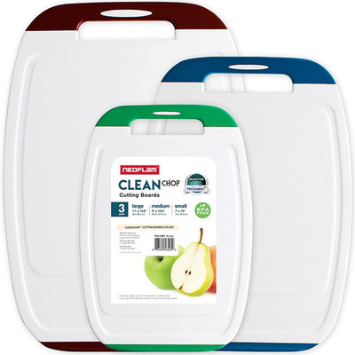Microban Antimicrobial Plastic Cutting Board 3 Sets,BPA Free,Non-Slip Grip Handl