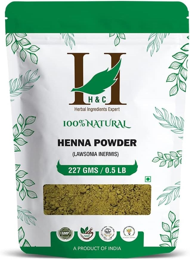 H&C 100% Pure Natural Henna Powder (Lawsonia Inermis) 227 Gms (1/2 Lb) For Hair