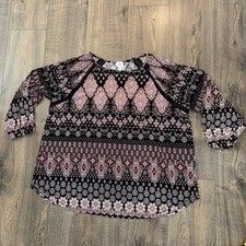 Dress Barn Women 2X Geometric Print Shirt Lace Floral Boho Peasant Summer Blouse