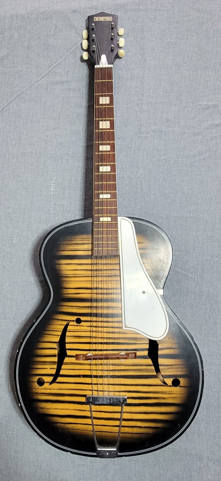 Vintage 1960 Winston Acoustic Guitar F Flamed Holes Sunburs Right Hand Japan