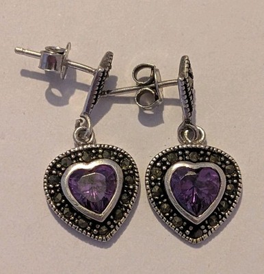 Sterling Silber Amethyst Markasit Liebe Herz Ohrstecker Valentinstag