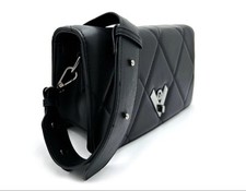 Valentino Orlandi Vegan Leather Black Quilted Shoulder Bag W/Gunmetal Accents