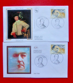 2 FDC SUR SOIE 1er jour : 2001 JEAN VILAR ( 1912 1971 ) SETE et AVIGNON