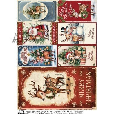 Retro Reindeer #7291 | A4 Rice Paper | Paper for Decoupage | AB Studios