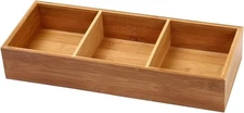 3-Compartment Bamboo Drawer Organizer Box Multi-Use Storage for Junk Drawer, ...