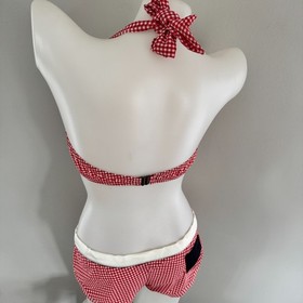 AGENT PROVOCATEUR Red Gingham CALAMITY Cowgirl Swim Bikini Bra Top Shorts 36C L