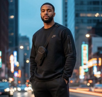 Nike Tech Fleece Crewneck Sweatshirt Black Bonded Sleeve Pocket Men's Medium M