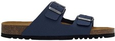 SCHOLL ciabatte uomo pelle GERRY 2 fibbie BLU plantare BioPrint fondo sughero
