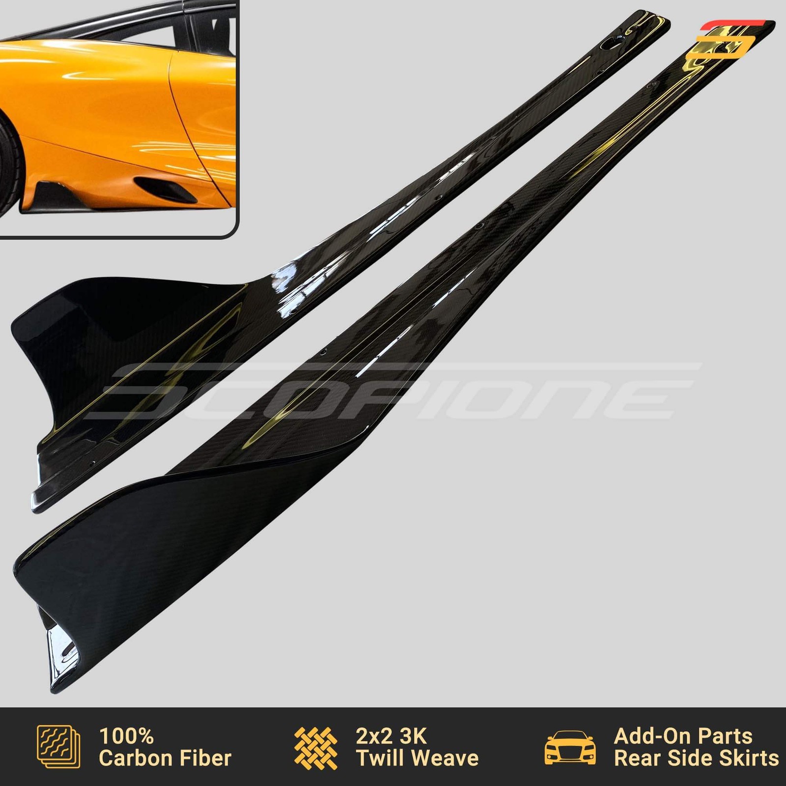 Scopione Carbon Add-On Widened Rear Side Skirts Splitters for McLaren 720S 750S