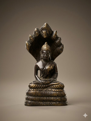 The Heritage Collection: Hand-Cast Brass Naga Buddha Antique Showpiece