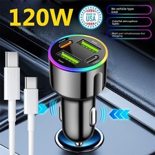 120W Fast Car Charger 4Port Adapter  Cable For Samsung S25 S24 S23 S22 Series