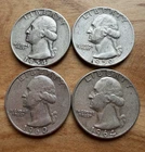 Washington Quarters - 90% Silver Coins, Circulated - [Lot of 4]