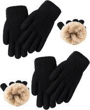 2 Pairs Kids Gloves Winter Thermal Wool Fleece Lined Gloves Thick Knit Glove for