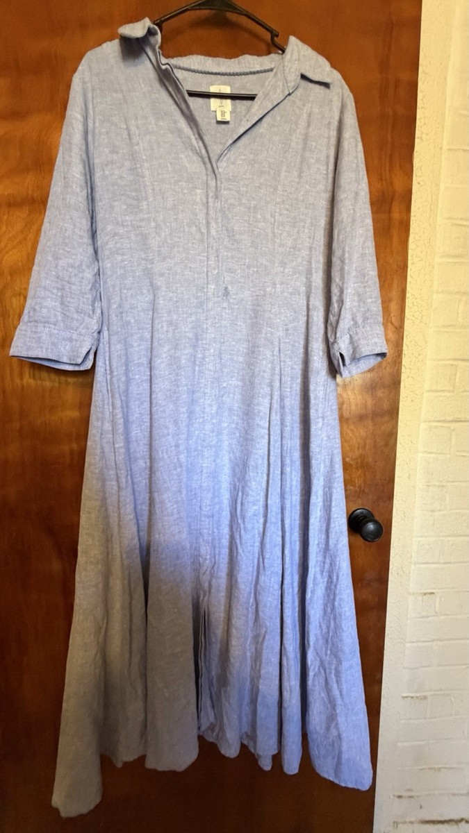 joie linen dress tj maxx Joie Linen Blend Womens Size M Maxi Dress Pockets 3/4 Sleeve Flare Blue