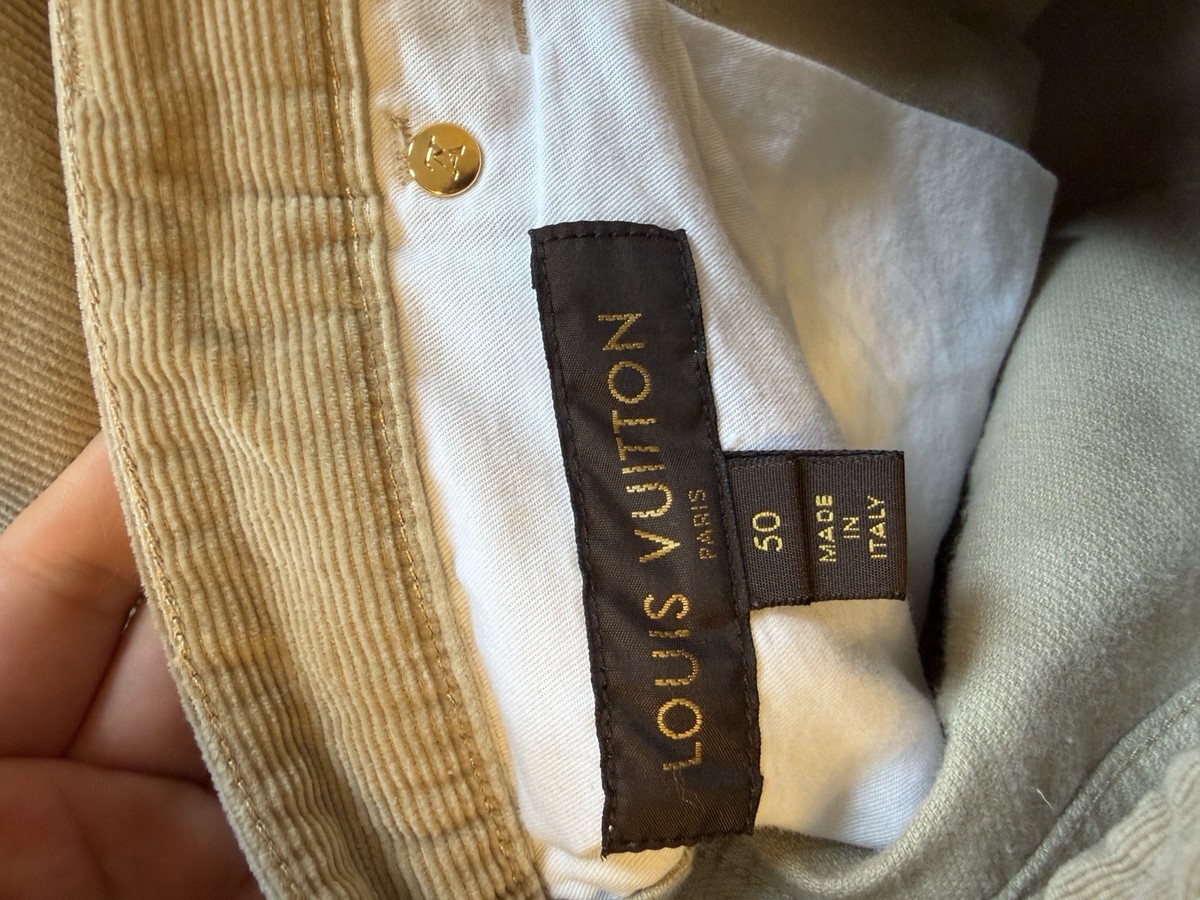 LV Louis Vuitton Pants Beige Gold Tone Buttons Men Corduroy Cotton