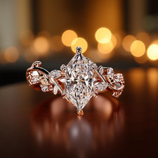 Dutch Marquise Moissanite Engagement Ring Leaf Petal Nature Design Handmade