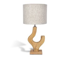 Image of Solid Wood Table Lamp with Fabric Shade – Natural Finish – Artistic Asymmetrical