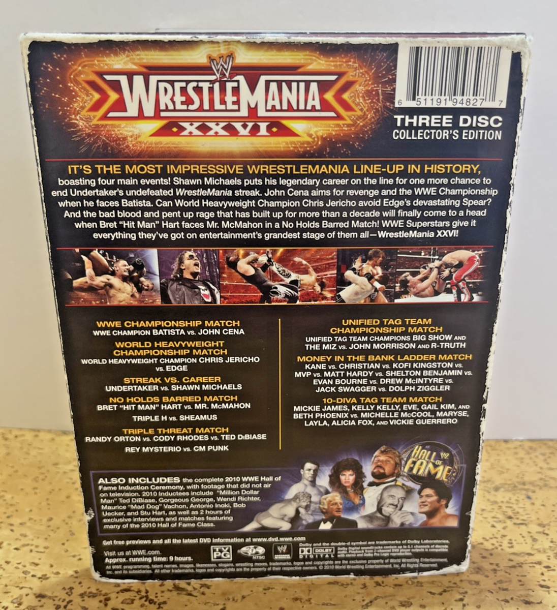 WWE WrestleMania XXVI (26)- (DVD, 3-Disc) Tested, CM Punk, Bret