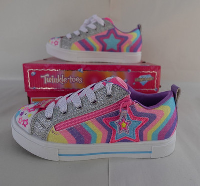 New Girls Skechers Twinkle Toes Cosmic Burst Light Up Shoes Size 2