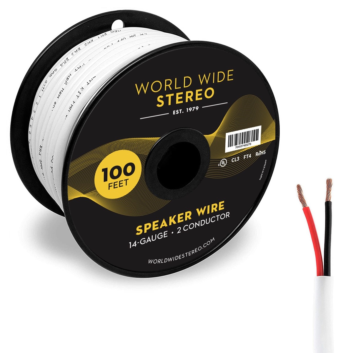 Двухжильный медный провод для динамиков World Wide Stereo 14-го калибра - 100 футов