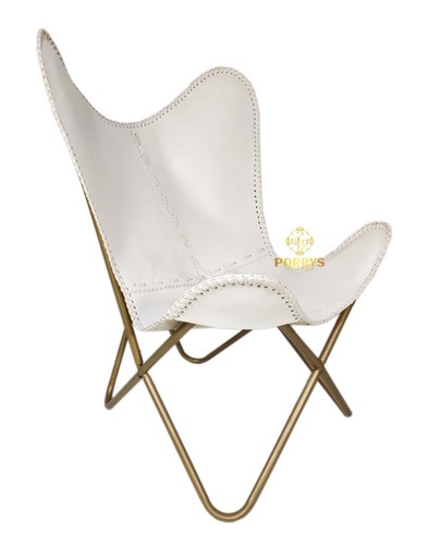White Leather Butterfly Chair – Industrial Rustic Handmade Living Room Accent - Picture 2 of 6