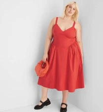 Future Collective Women's 22 Dress Strappy Red Fit Flare Midi Reese Blutstein
