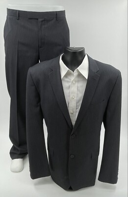 Butler and Webb Men's Suit Size 44L Grey and Blue Pin Stripe Herringbone