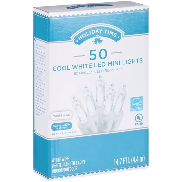 Holiday Time LED Cool White Mini Lights with White Wire 50 Count eBay
