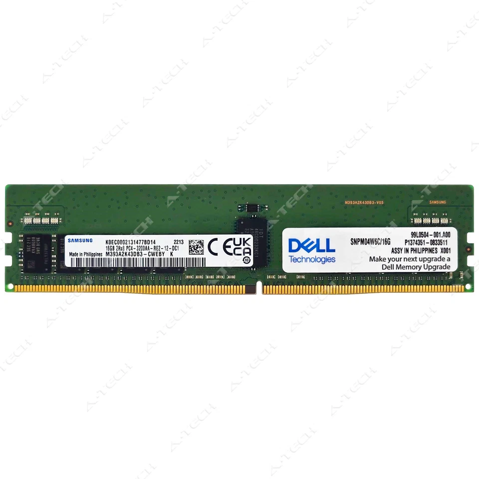Memoria RAM de servidor Dell 16 GB DDR4 3200 PC4-25600 ECC RDIMM AA783421 SNPM04W6C/16G