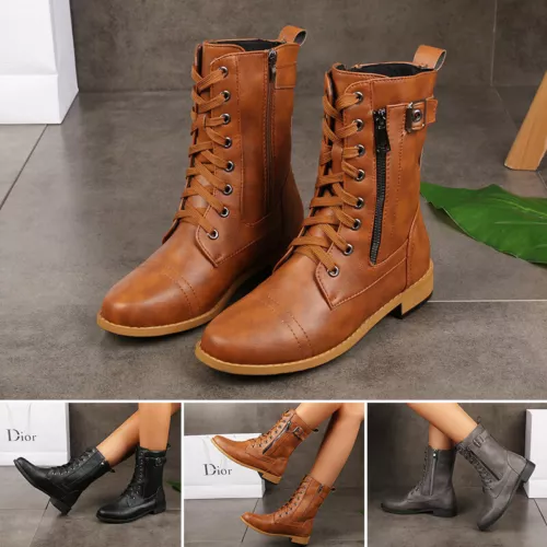 Damen Stiefeletten Schnürstiefeletten Schnürer Runde-toe Zipper Schuhe Casual - Bild 2 von 19