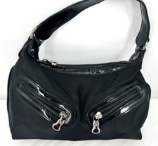 90s Simply Vera Vera Wang Black Nylon Patent Faux Leather Shoulder Bag Purse