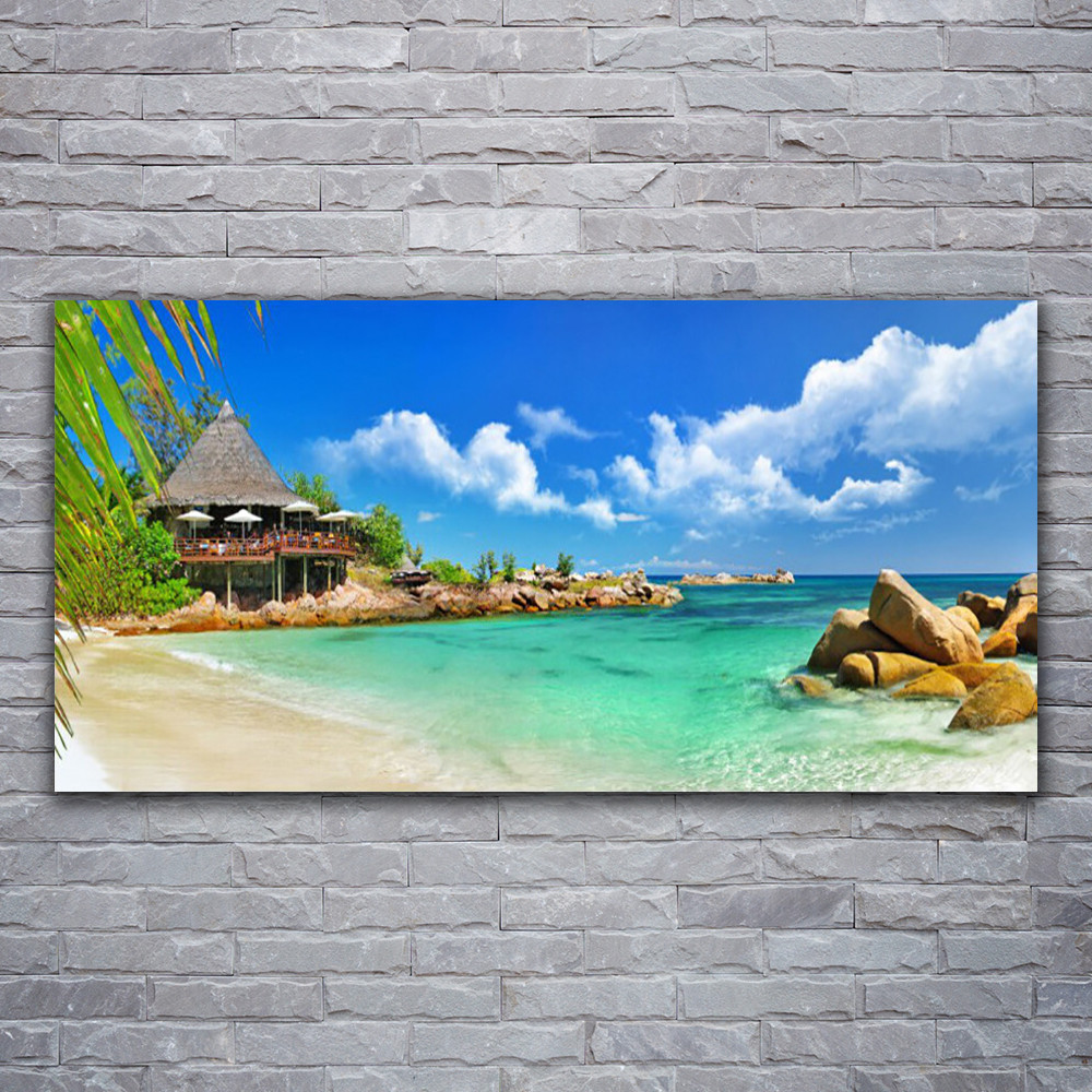 Image sur verre acrylique tableau impression 120x60 paysage plage pierres mer