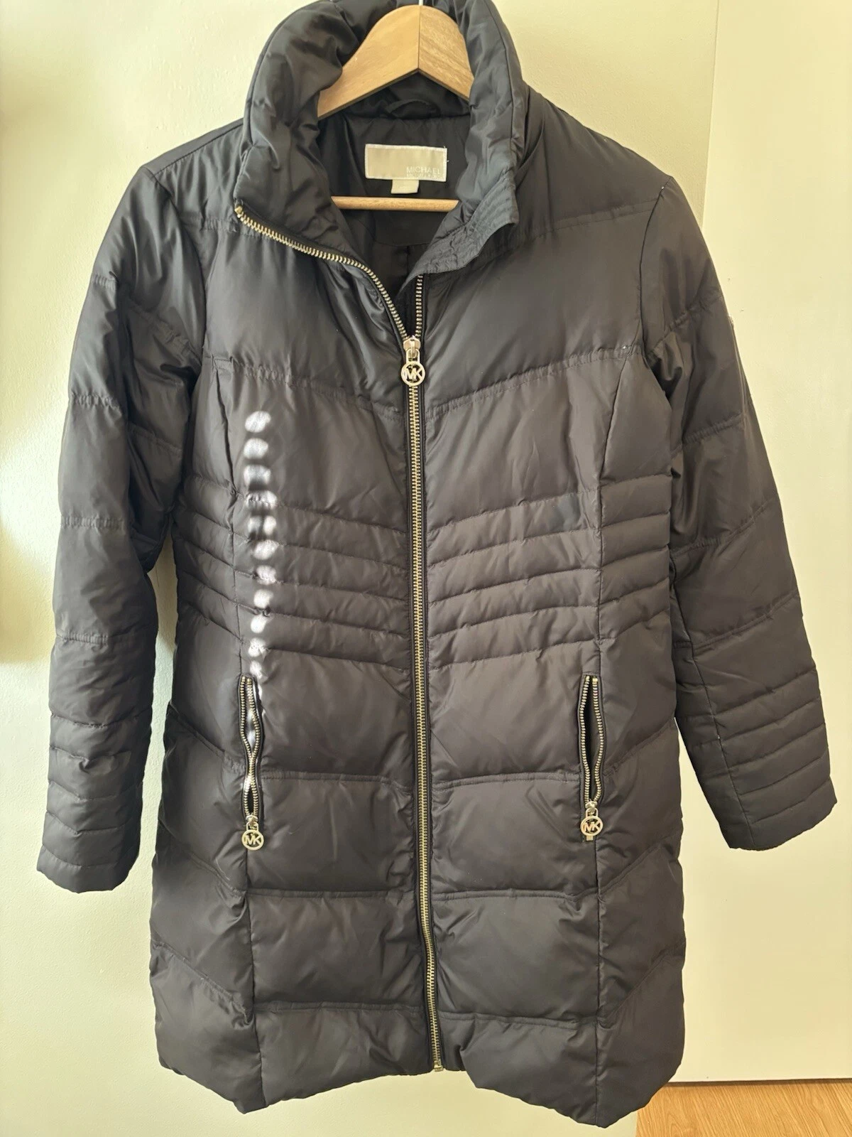 MICHAEL KORS Cappotto imbottito donna trapuntato con cappuccio M cioccolato marrone