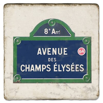 Studio Vertu Avenue Champs des Élysées Paris Street Sign Botticino Marble Trivet