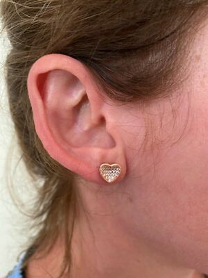 14k Rose Gold Plated Real 925 Silver Heart Shaped Earrings Icy CZ