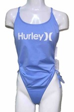 NWT Hurley Light Blue One Piece Swimsuit Front Logo Ruched Sides HURN23017 LARGE