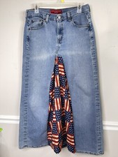 Vtg Levis Denim Y2K Long Skirt Size 8 USA Flags Material OOAK Handmade Cotton