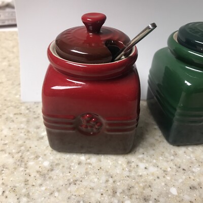 LE CREUSET SET OF 3 MINI SAUCE SPICE GREEN RED AND LIGHT GREEN JAM