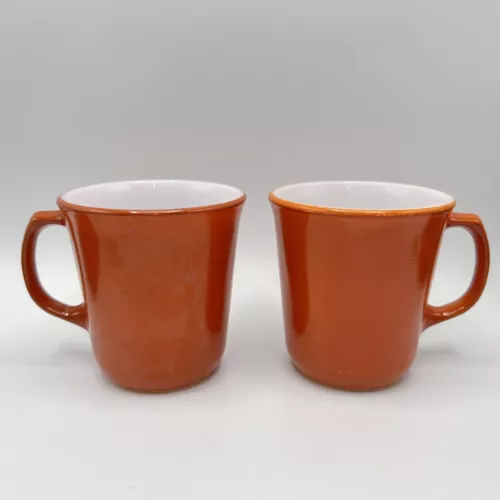 2 Vintage Pyrex Milk Glass Coffee Mug Burnt Orange Brown Corning Milk D Handle