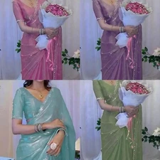 Women's  organza sarees With Running Blouse Piece