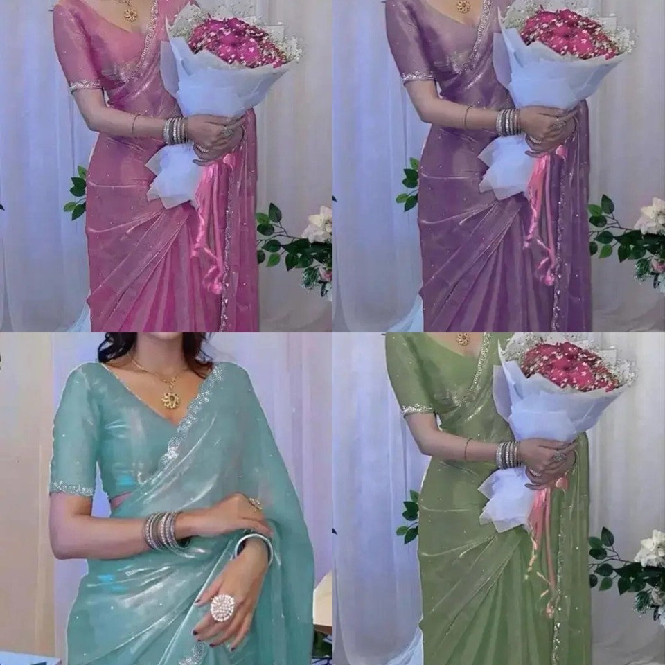 Women's organza sarees With Running Blouse Piece