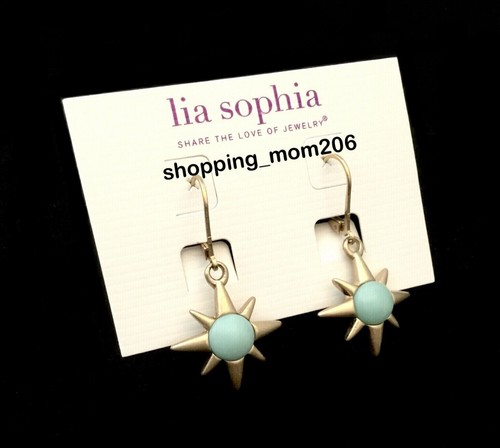 Lia Sophia "Molten" Matte Gold Tone Starburst w/Genuine Turquoise Earrings - Picture 2 of 3