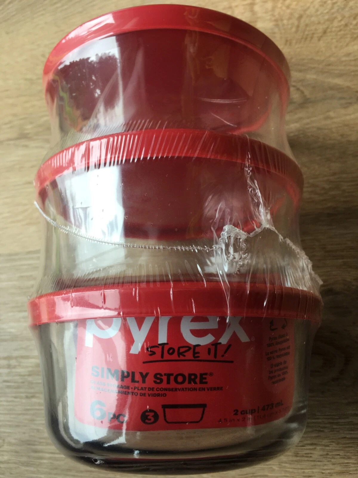 Sealed 3 Set Pyrex 2 Cup Round Glass Food Storage Container with Lids