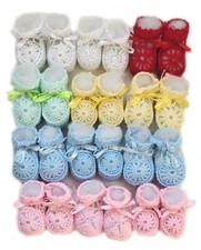 Crochet Booties Ribbon Baby Newborn Pink White Blue Unisex 0-3 Month Pack of 12