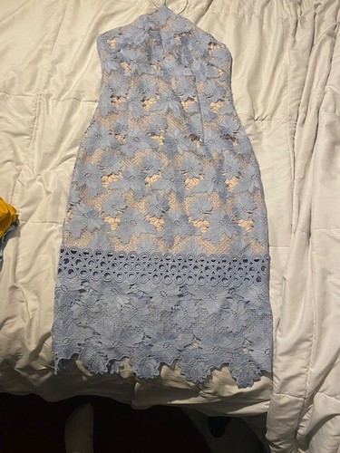 LADIES BLUE LACE GIANNI BINI DRESS FRONT - SIZE 2 - TAG 650 - 第 1/2 張圖片