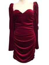 Fashion Nova Bodycon Dress, SZ XL padded bra Zipper, Red Ruched edge shoulder