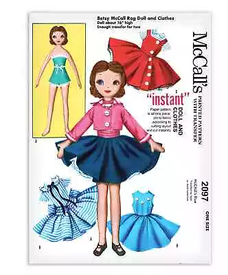 Betsy McCall s Doll Sewing Pattern 2097 Rag Clothes Dress Plush Soft Stuffed 16"