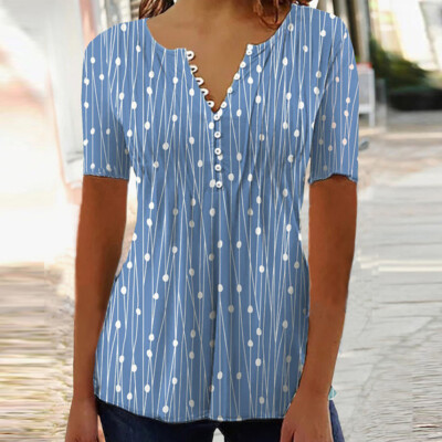 Womens V neck Casual Dot Tops Blouse Ladies Office Lady Long Sleeve T-Shirt  