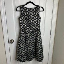 Theia Black White Polka Dot Fit & Flare Cocktail Party Dress Size 4